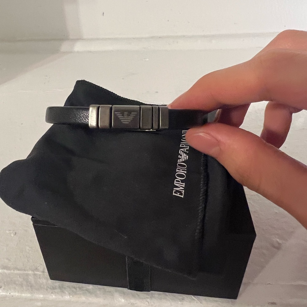 Emporio Armani Black Leather strap Bracelet - Picture 6 of 10